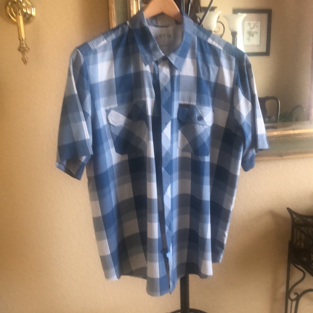 Orvis Men's Blue Plaid Shirt - Picture 2 of 12